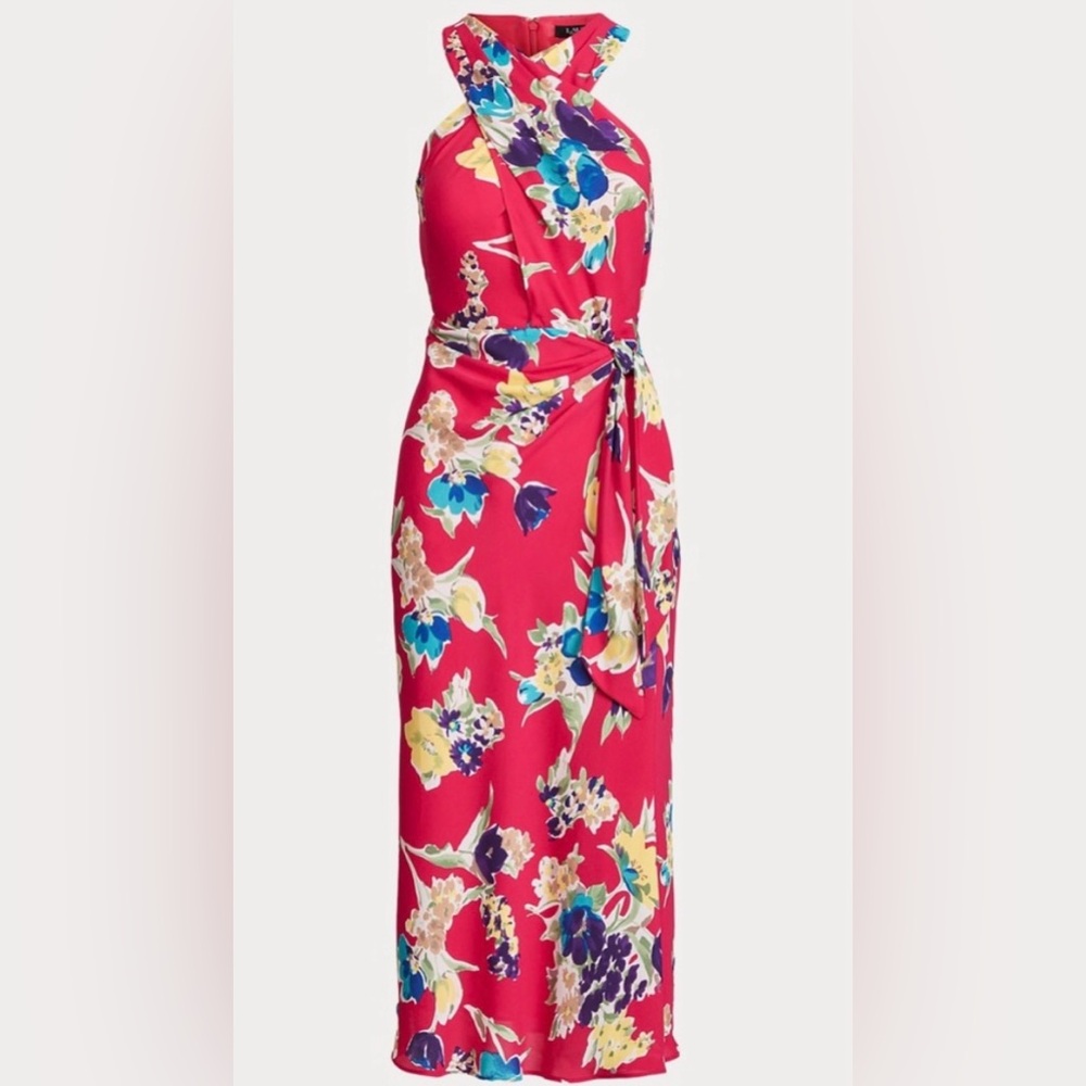 Lauren Ralph Lauren Floral Georgette Halter Dress Pink Floral‎ Size 14 NWT $165 - Picture 4 of 10